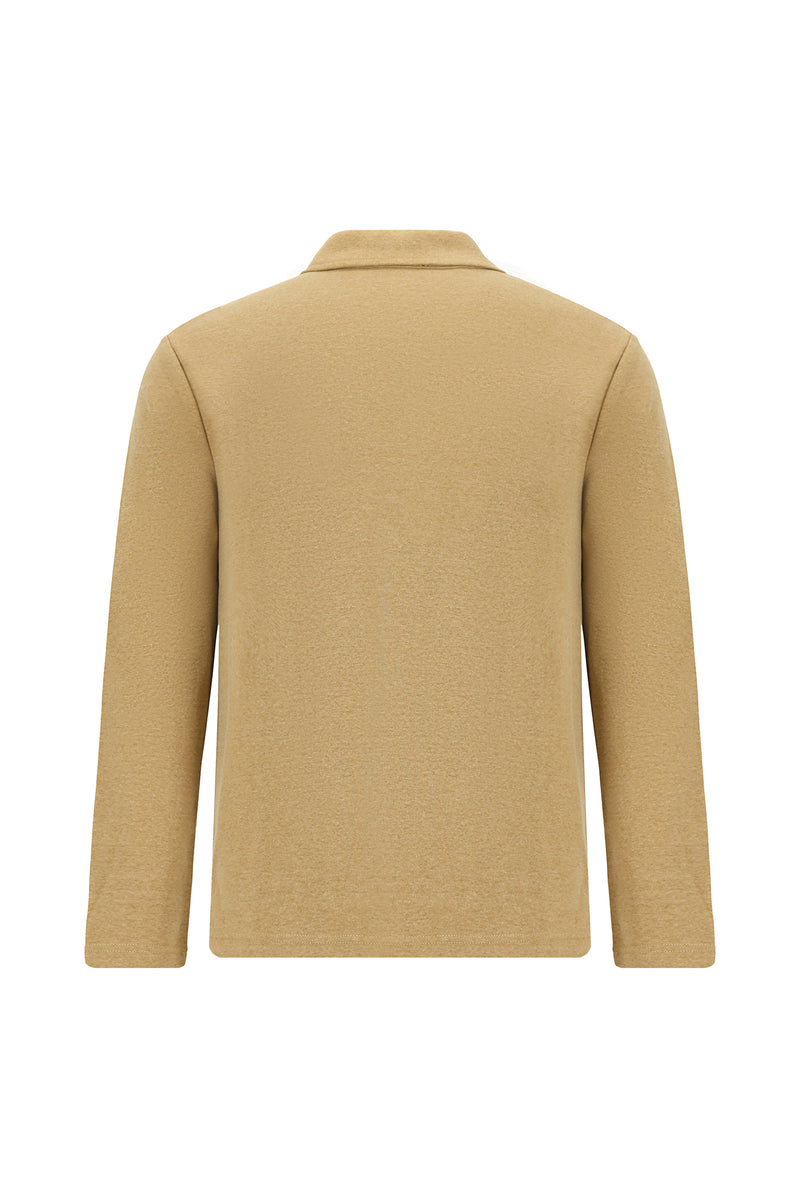 Orta Bej Polo Yaka Regular Fit Fermuarlı Nakışlı Pamuklu Sweatshirt
