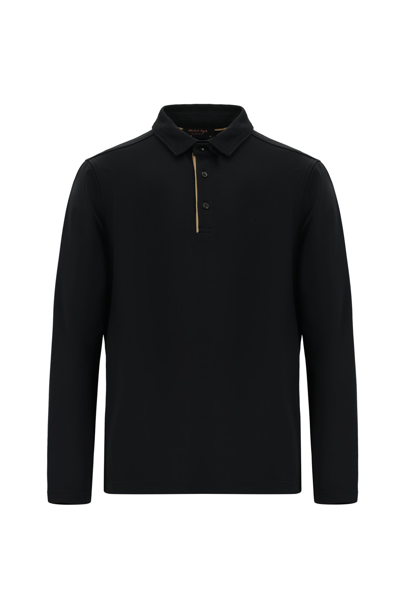 Siyah Polo Yaka Regular Fit Desenli Sweatshirt