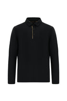 Siyah Polo Yaka Regular Fit Desenli Sweatshirt