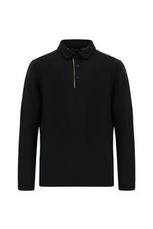 Siyah Polo Yaka Regular Fit Desenli Sweatshirt