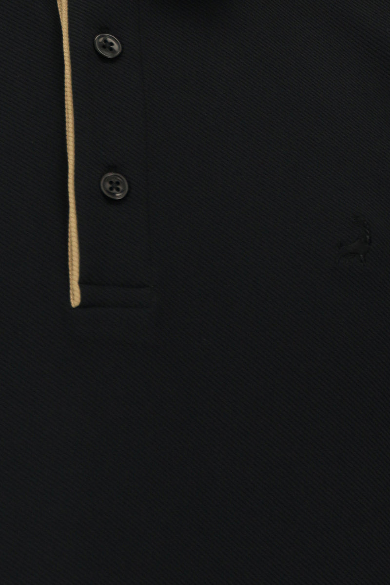Siyah Polo Yaka Regular Fit Desenli Sweatshirt