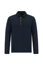 Orta Lacivert Polo Yaka Regular Fit Desenli Sweatshirt