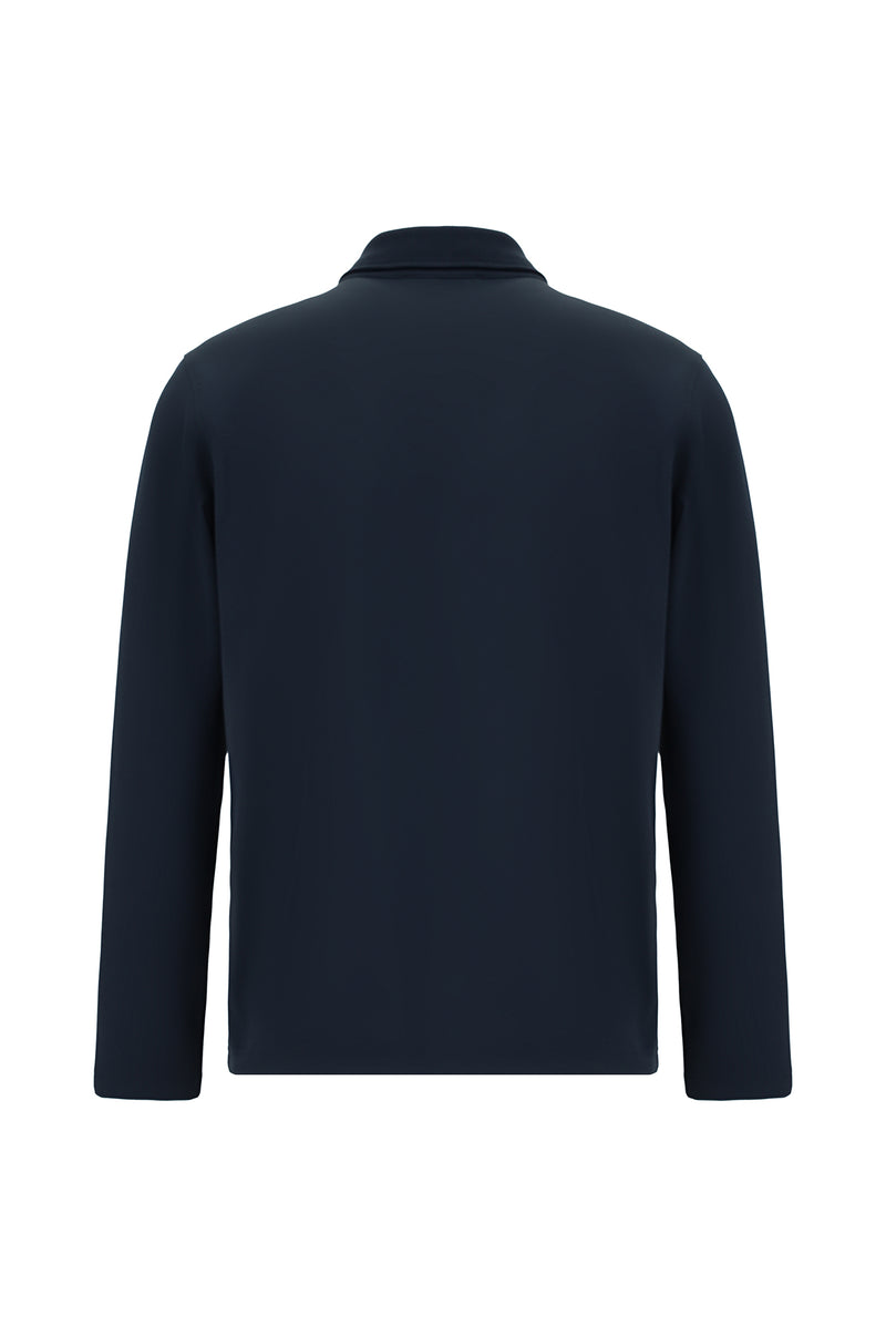 Orta Lacivert Polo Yaka Regular Fit Desenli Sweatshirt