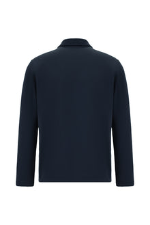 Orta Lacivert Polo Yaka Regular Fit Desenli Sweatshirt