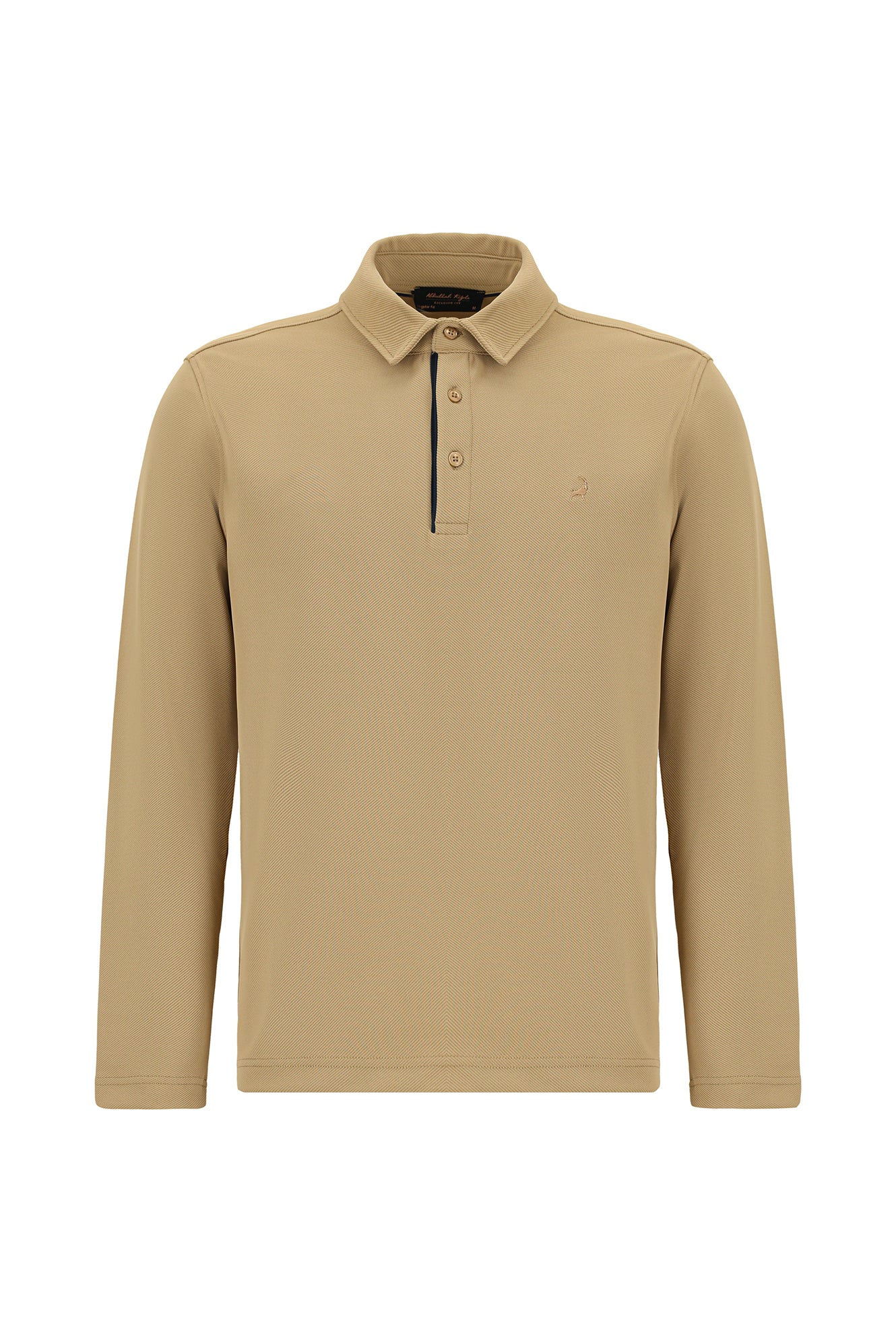 Orta Bej Polo Yaka Regular Fit Desenli Sweatshirt