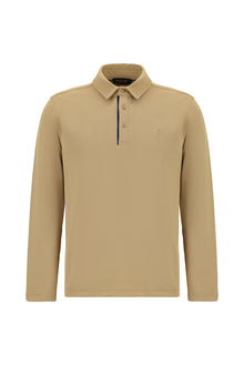 Orta Bej Polo Yaka Regular Fit Desenli Sweatshirt