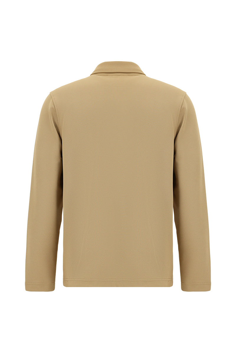 Orta Bej Polo Yaka Regular Fit Desenli Sweatshirt