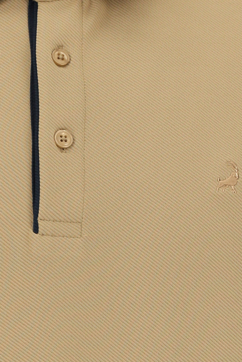 Orta Bej Polo Yaka Regular Fit Desenli Sweatshirt