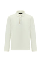 Kırık Beyaz Polo Yaka Regular Fit Desenli Sweatshirt