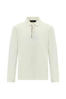 Kırık Beyaz Polo Yaka Regular Fit Desenli Sweatshirt