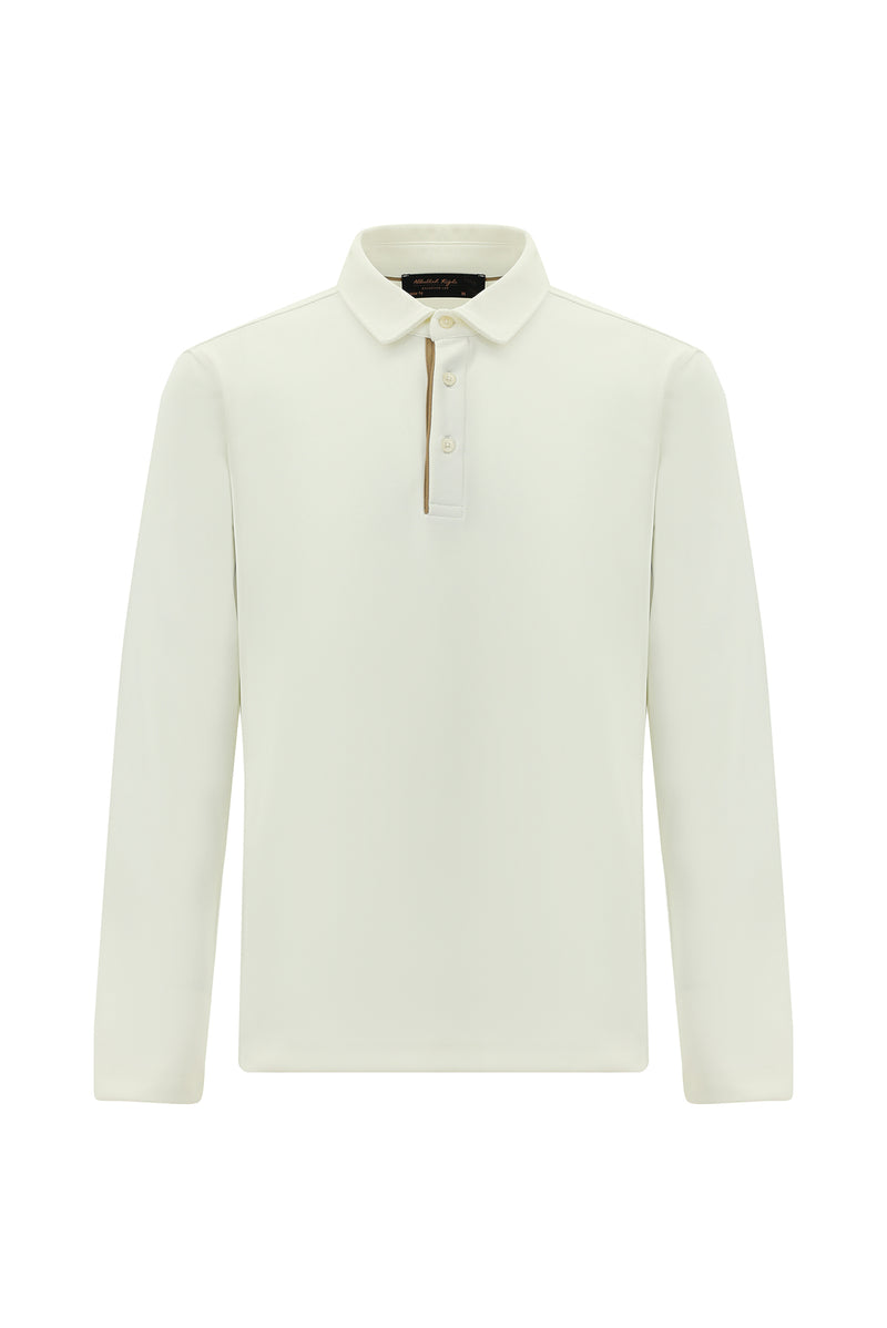 Kırık Beyaz Polo Yaka Regular Fit Desenli Sweatshirt