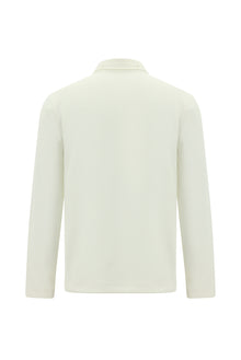 Kırık Beyaz Polo Yaka Regular Fit Desenli Sweatshirt
