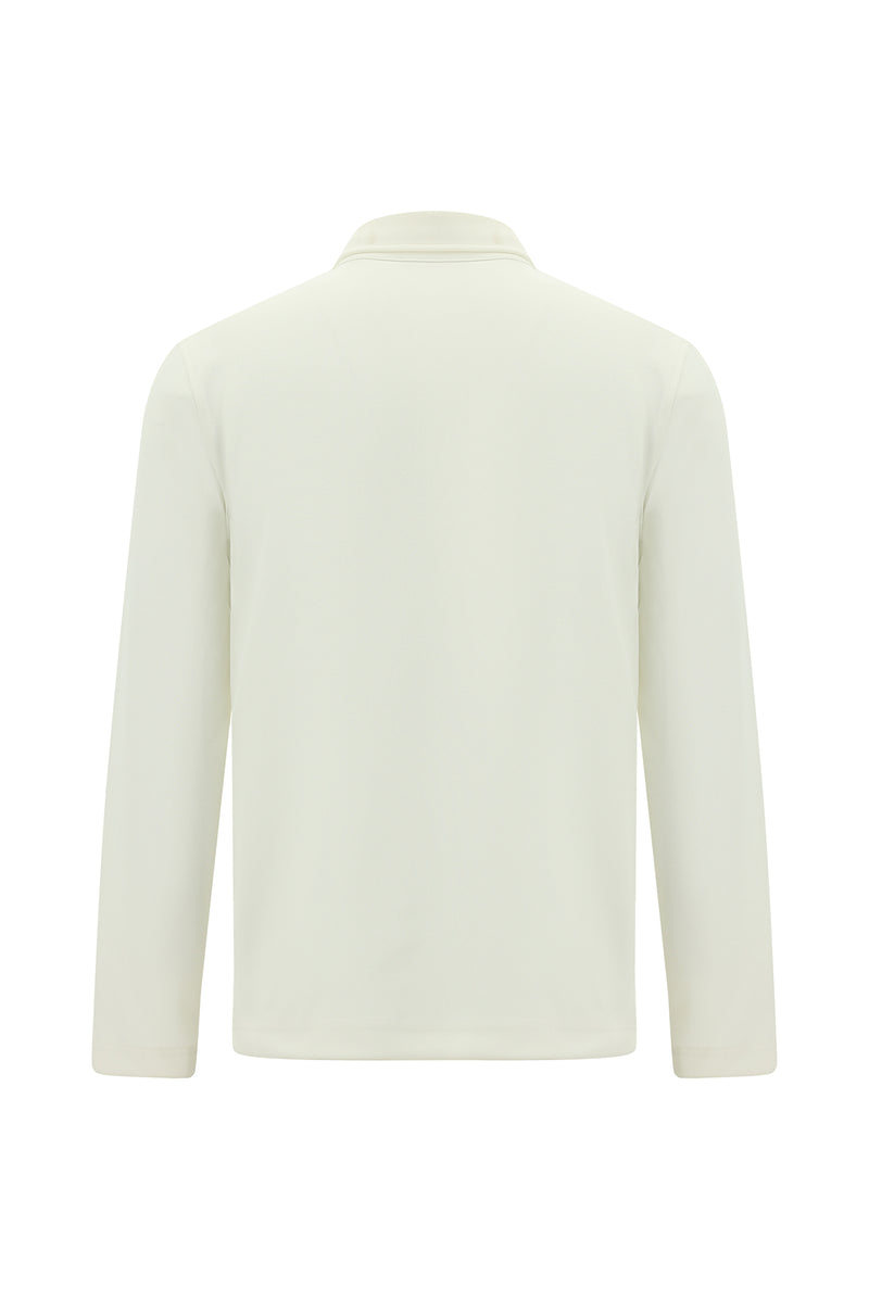Kırık Beyaz Polo Yaka Regular Fit Desenli Sweatshirt