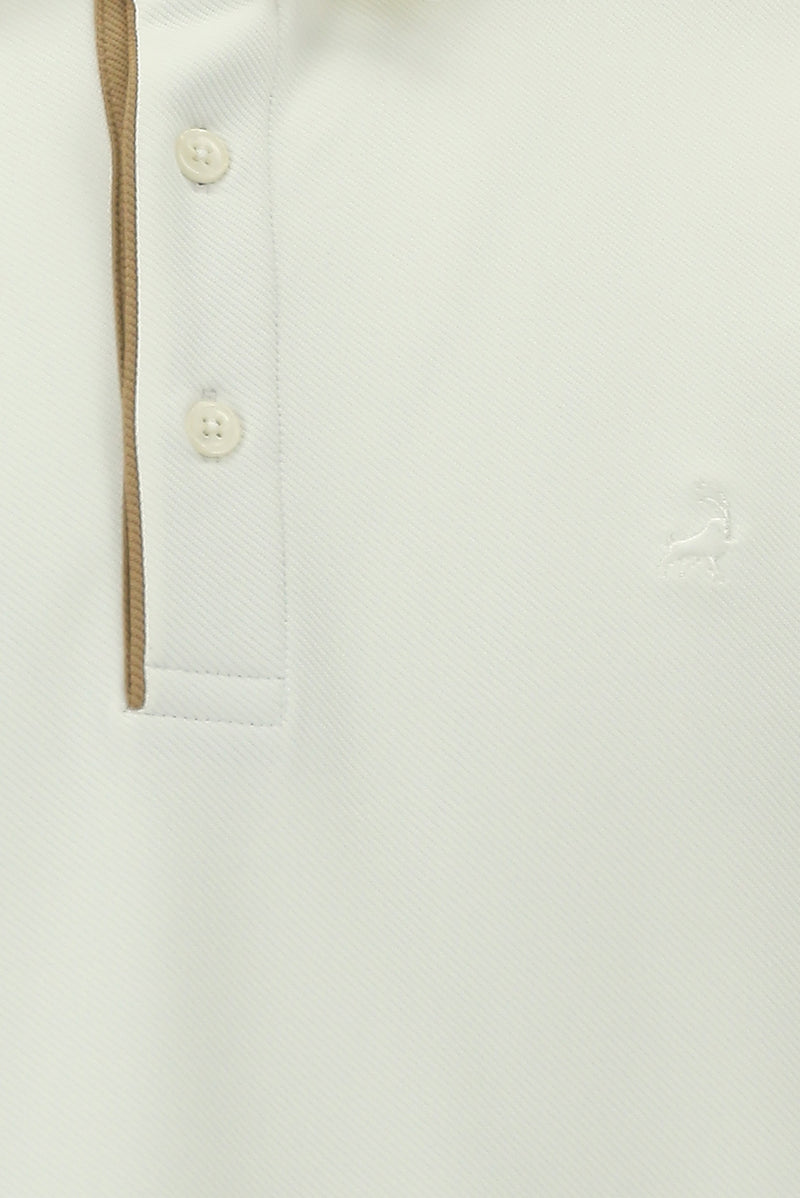 Kırık Beyaz Polo Yaka Regular Fit Desenli Sweatshirt