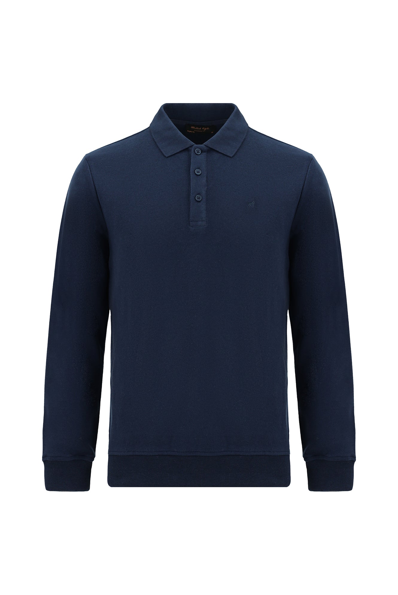 Koyu Lacivert Polo Yaka Regular Fit Nakışlı Pamuklu Sweatshirt
