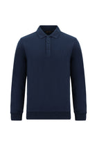 Koyu Lacivert Polo Yaka Regular Fit Nakışlı Pamuklu Sweatshirt