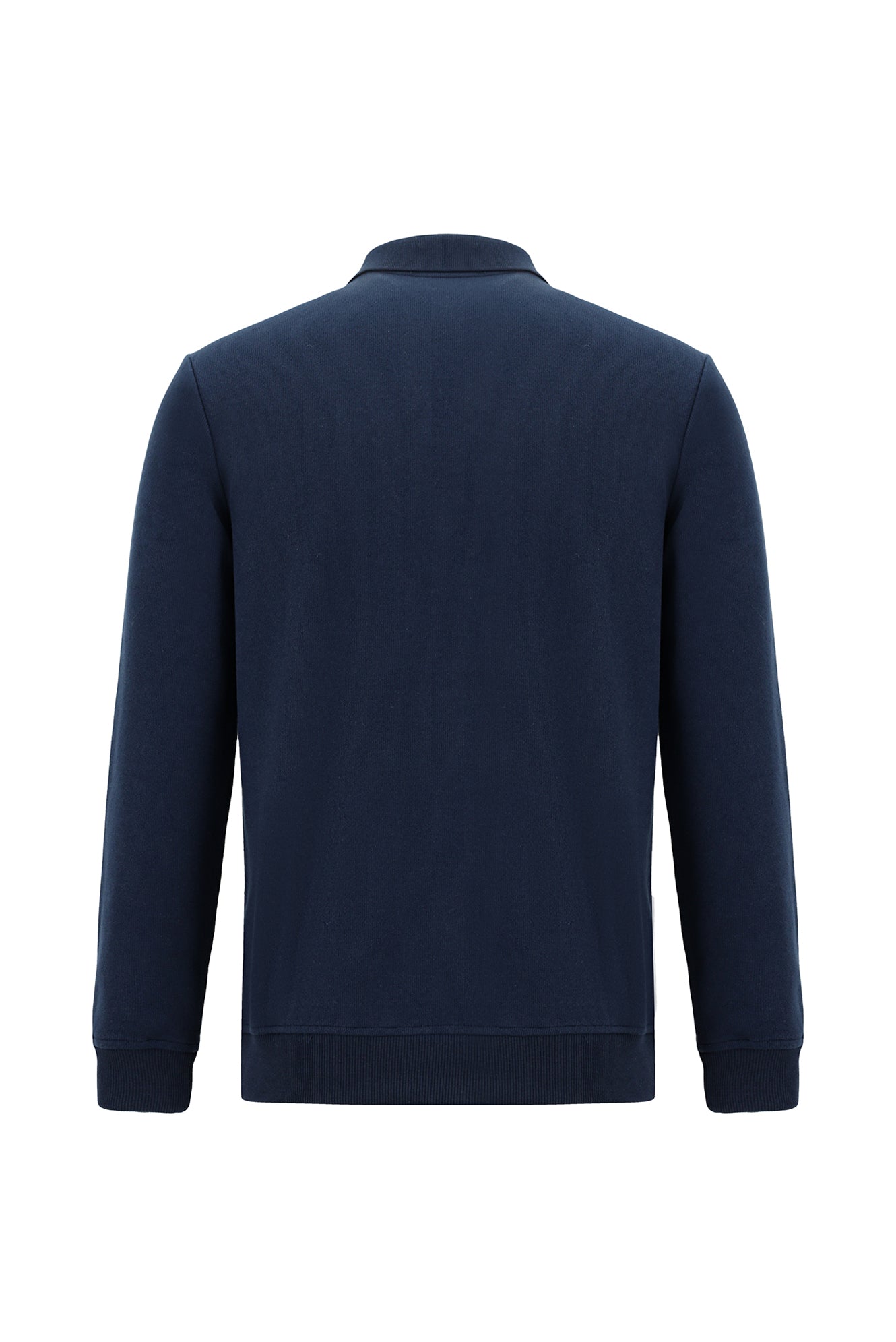 Koyu Lacivert Polo Yaka Regular Fit Nakışlı Pamuklu Sweatshirt