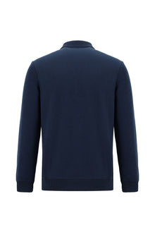 Koyu Lacivert Polo Yaka Regular Fit Nakışlı Pamuklu Sweatshirt