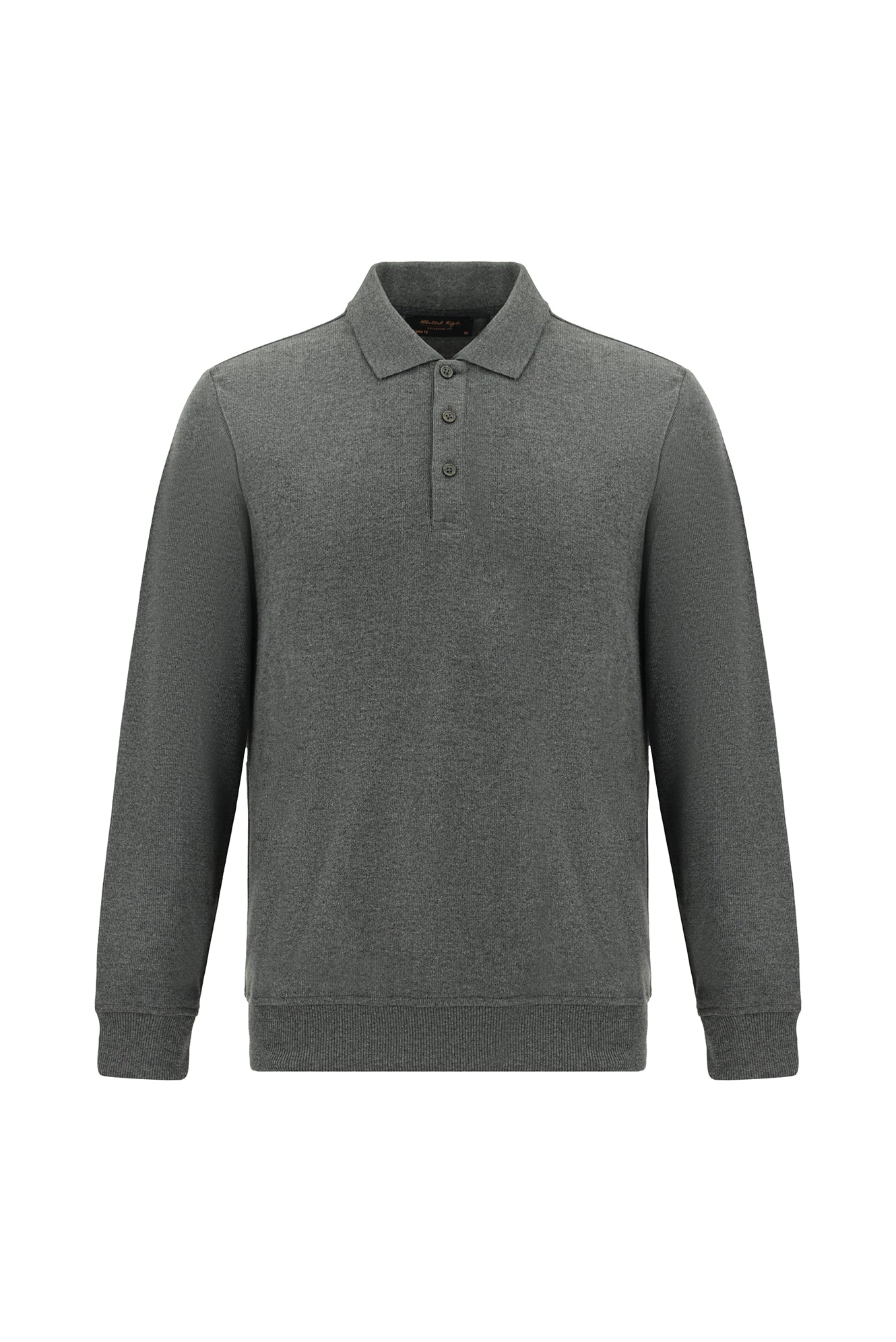 Koyu Antrasit Melanj Polo Yaka Regular Fit Nakışlı Pamuklu Sweatshirt