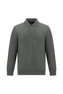 Koyu Antrasit Melanj Polo Yaka Regular Fit Nakışlı Pamuklu Sweatshirt