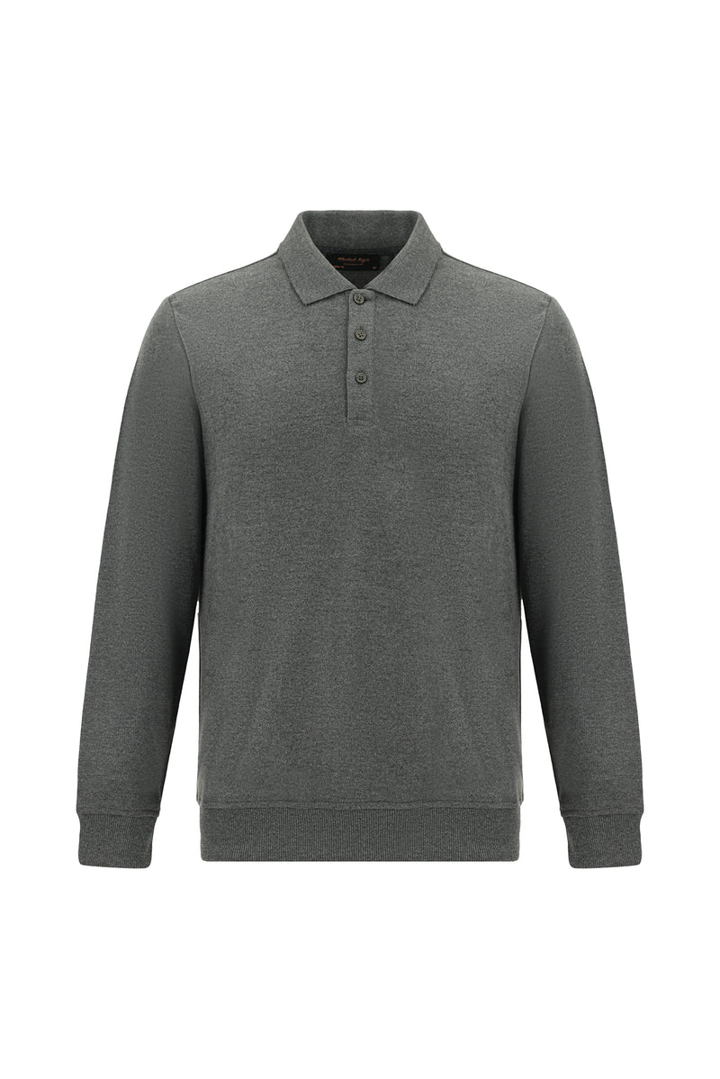 Koyu Antrasit Melanj Polo Yaka Regular Fit Nakışlı Pamuklu Sweatshirt