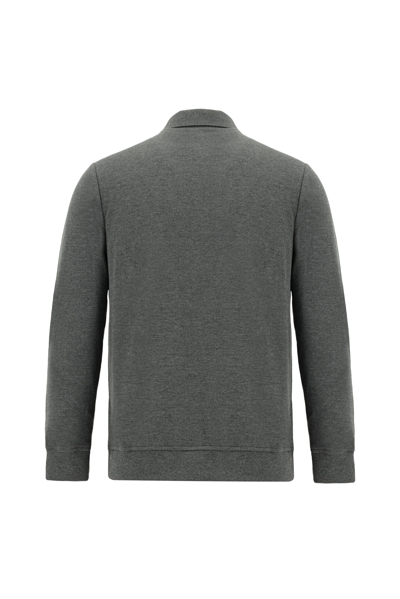 Koyu Antrasit Melanj Polo Yaka Regular Fit Nakışlı Pamuklu Sweatshirt