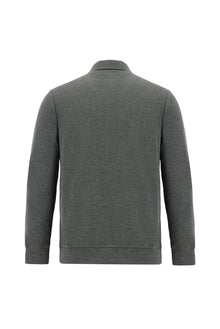 Koyu Antrasit Melanj Polo Yaka Regular Fit Nakışlı Pamuklu Sweatshirt