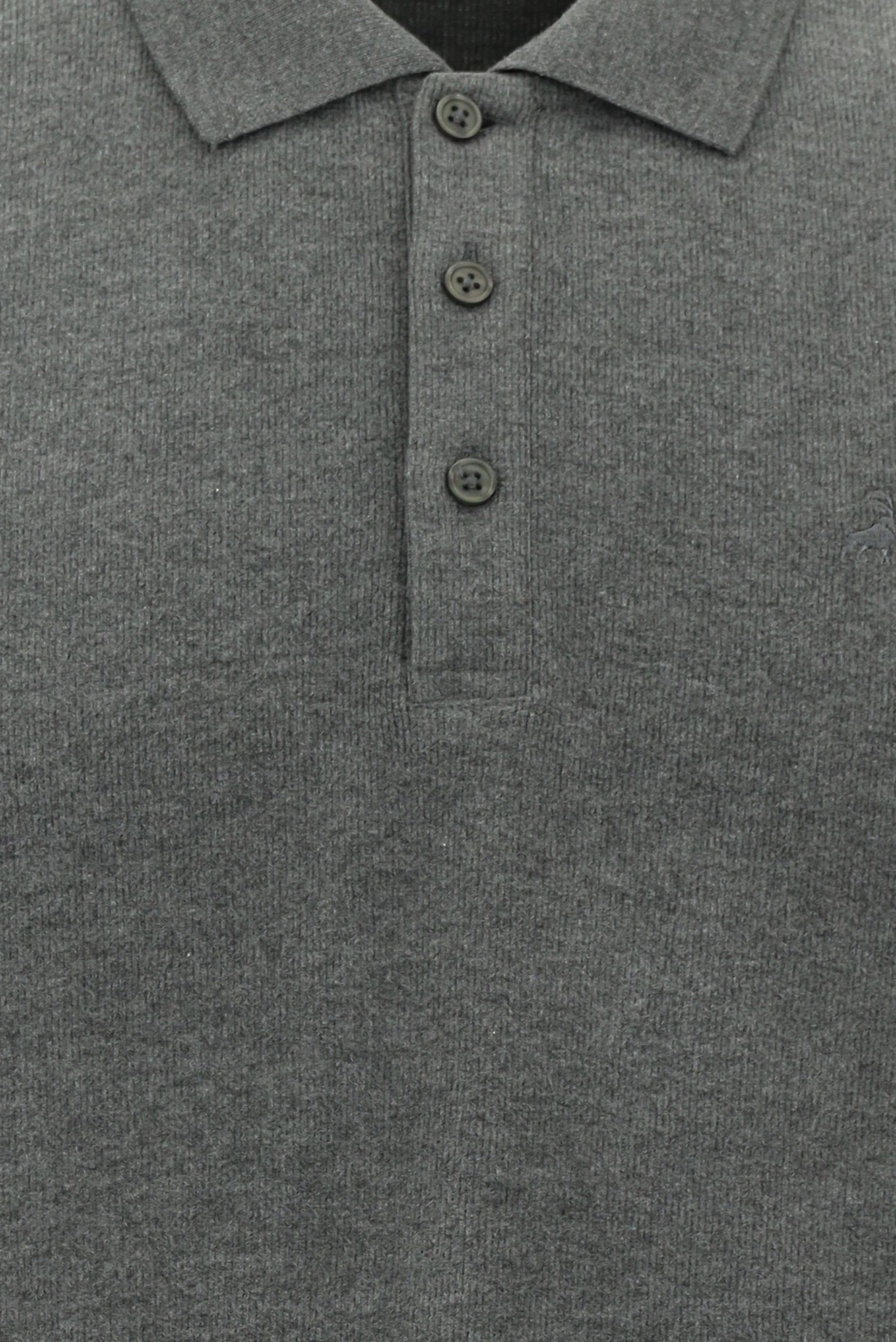 Koyu Antrasit Melanj Polo Yaka Regular Fit Nakışlı Pamuklu Sweatshirt