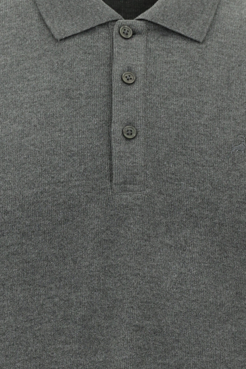 Koyu Antrasit Melanj Polo Yaka Regular Fit Nakışlı Pamuklu Sweatshirt