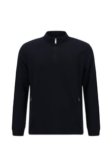 Koyu Lacivert Yarım Balıkçı Yaka Regular Fit Fermuarlı Desenli Sweatshirt
