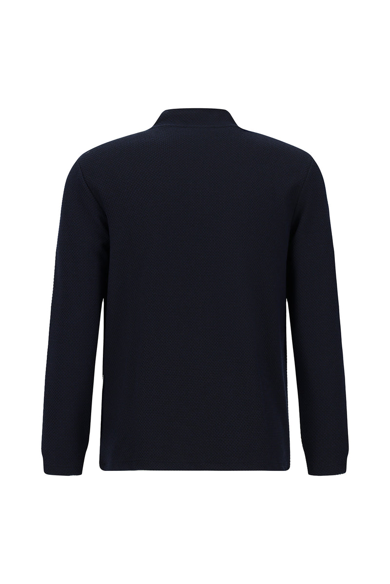 Koyu Lacivert Yarım Balıkçı Yaka Regular Fit Fermuarlı Desenli Sweatshirt