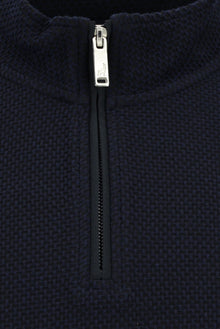 Koyu Lacivert Yarım Balıkçı Yaka Regular Fit Fermuarlı Desenli Sweatshirt
