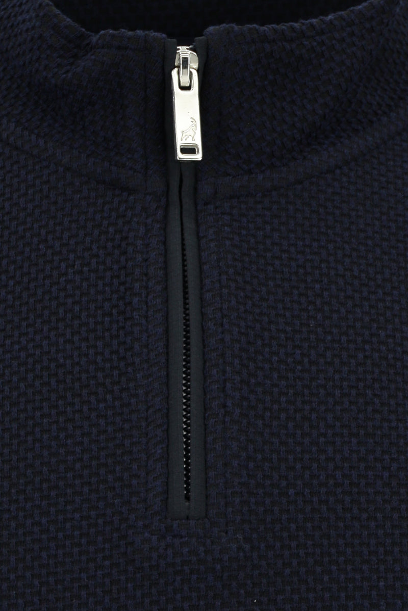 Koyu Lacivert Yarım Balıkçı Yaka Regular Fit Fermuarlı Desenli Sweatshirt