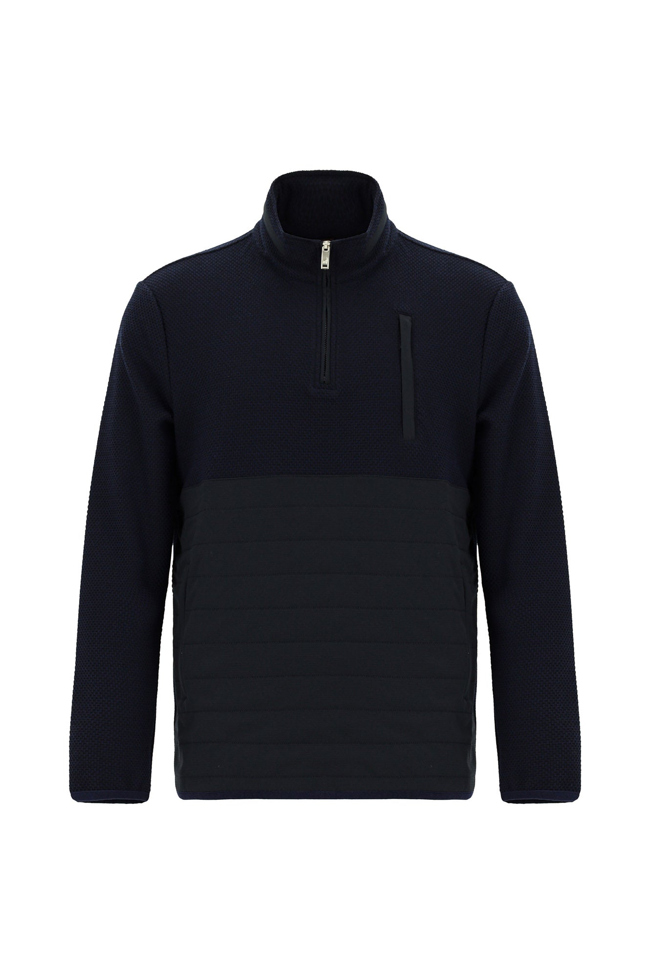 Koyu Lacivert Kapüşonlu Regular Fit Desenli Fermuarlı Sweatshirt