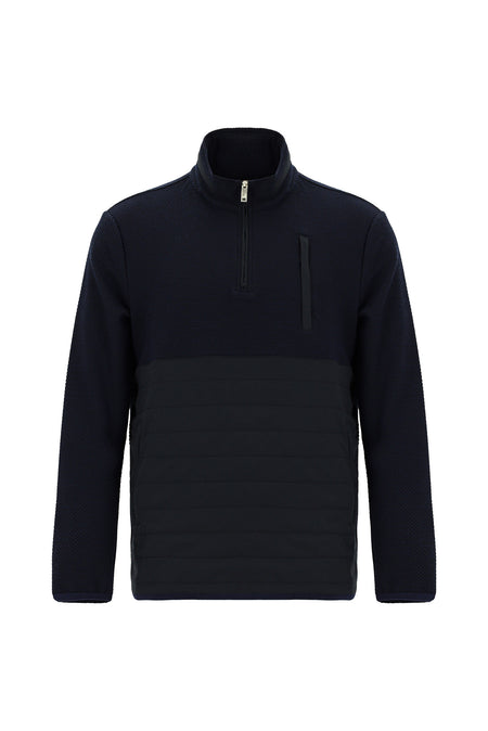 Koyu Lacivert Kapüşonlu Regular Fit Desenli Fermuarlı Sweatshirt