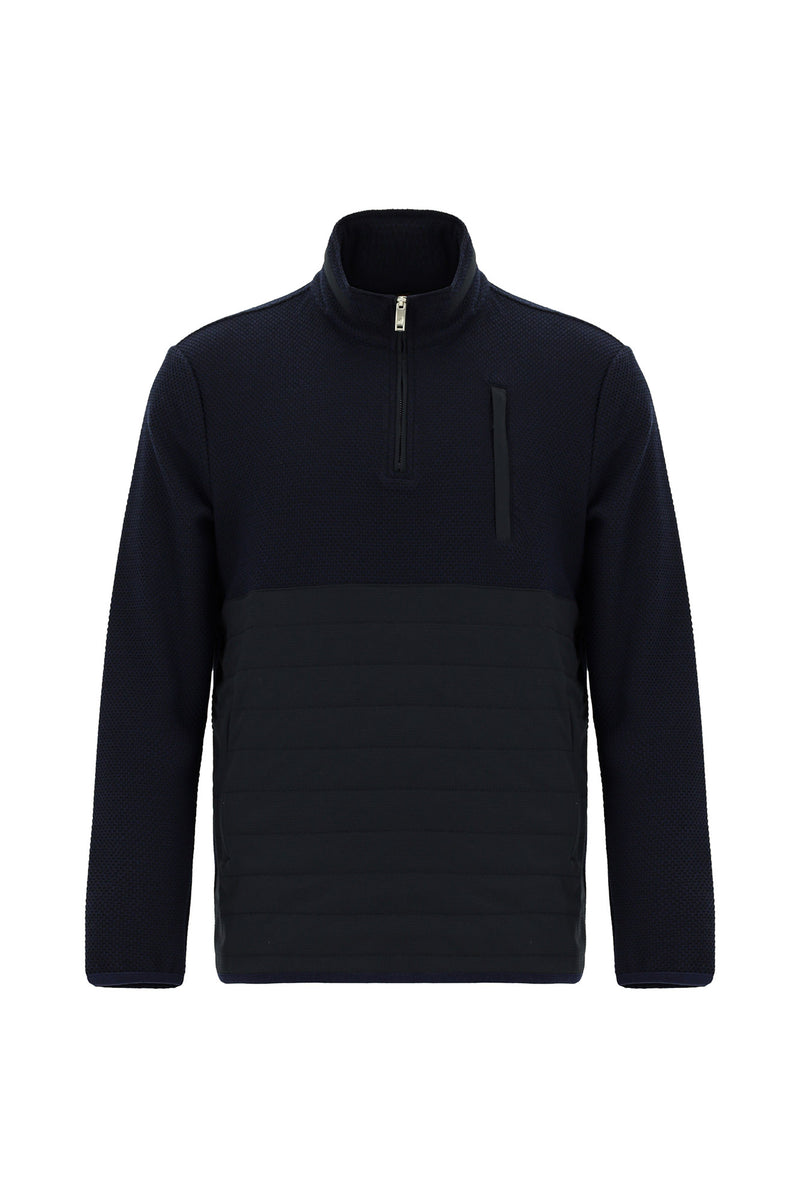 Koyu Lacivert Kapüşonlu Regular Fit Desenli Fermuarlı Sweatshirt
