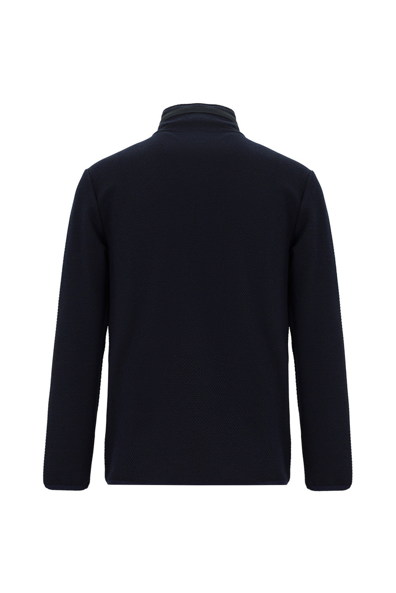Koyu Lacivert Kapüşonlu Regular Fit Desenli Fermuarlı Sweatshirt