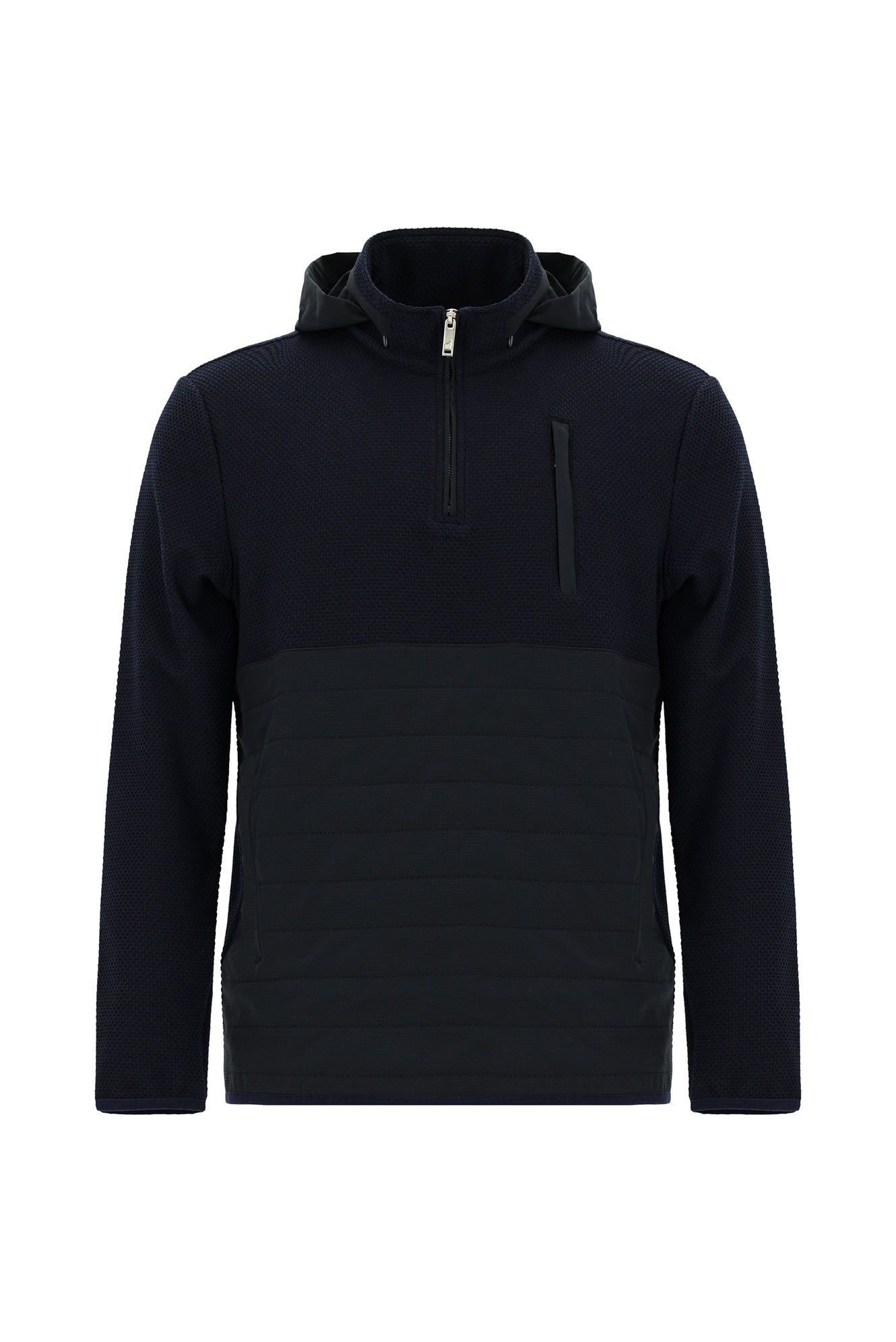 Koyu Lacivert Kapüşonlu Regular Fit Desenli Fermuarlı Sweatshirt