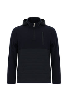 Koyu Lacivert Kapüşonlu Regular Fit Desenli Fermuarlı Sweatshirt