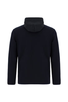 Koyu Lacivert Kapüşonlu Regular Fit Desenli Fermuarlı Sweatshirt
