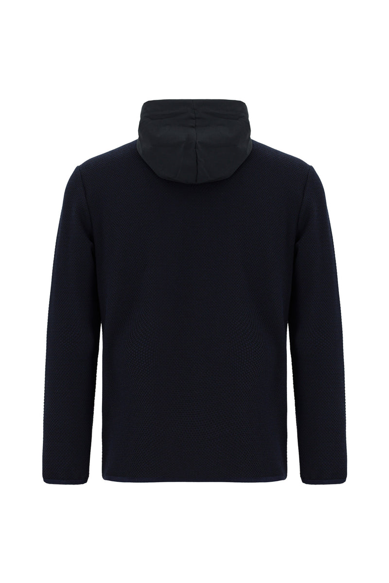 Koyu Lacivert Kapüşonlu Regular Fit Desenli Fermuarlı Sweatshirt