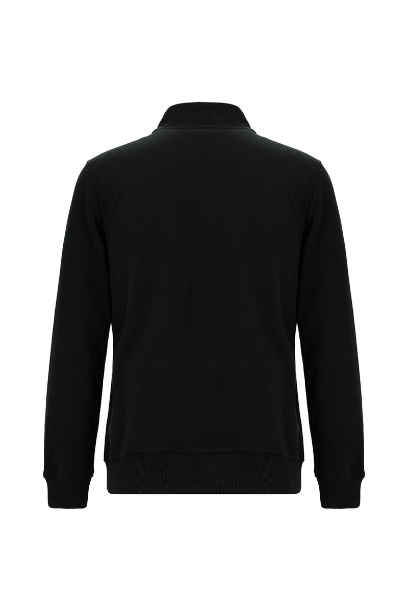Siyah Bato Yaka Regular Fit Pamuklu Fermuarlı Sweatshirt