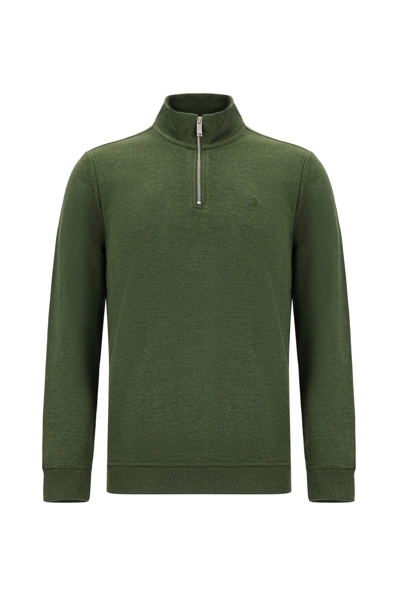 Orta Haki Melanj Yarım Balıkçı Yaka Regular Fit Pamuklu Fermuarlı Sweatshirt