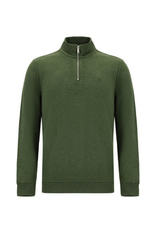 Orta Haki Melanj Yarım Balıkçı Yaka Regular Fit Pamuklu Fermuarlı Sweatshirt