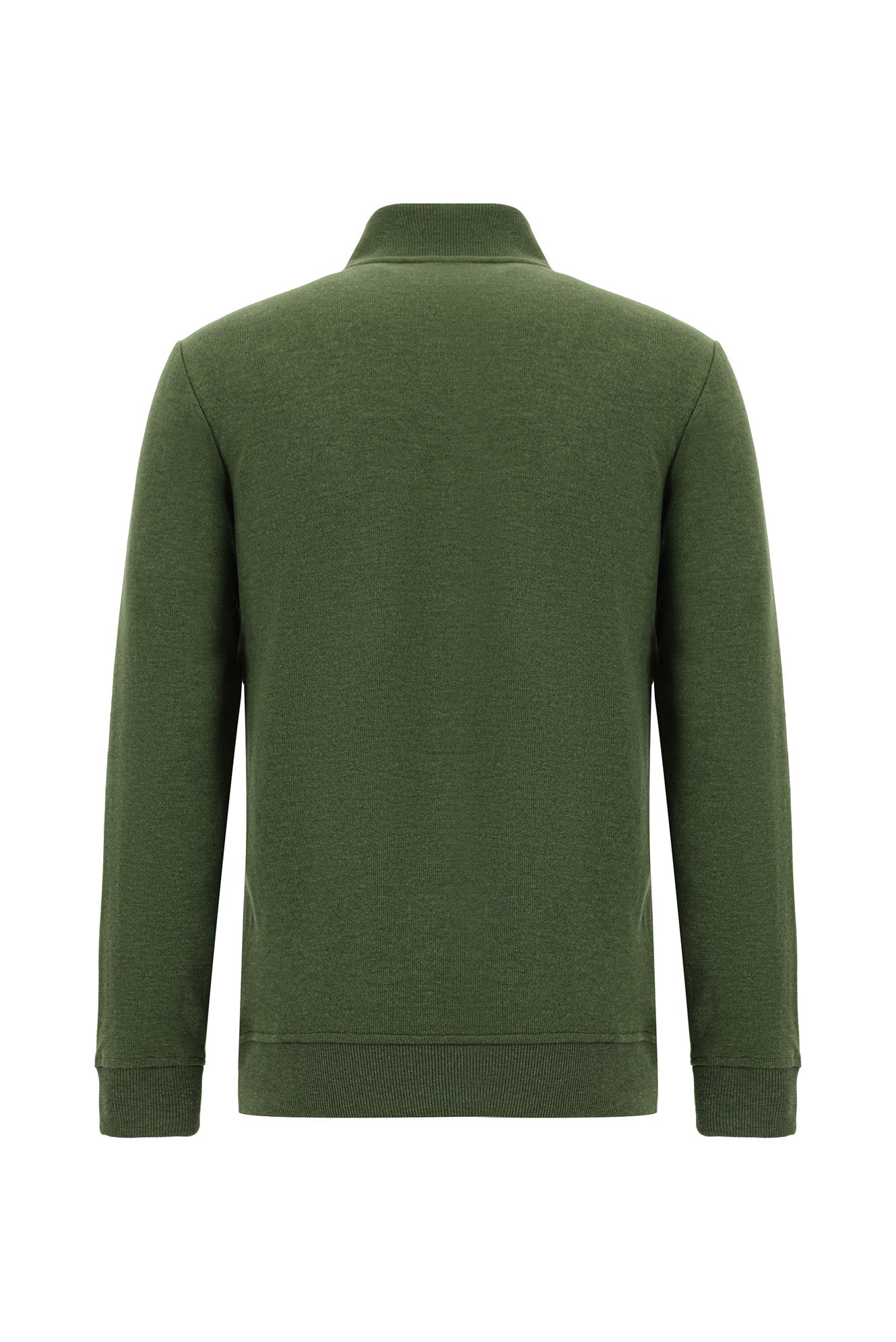 Orta Haki Melanj Yarım Balıkçı Yaka Regular Fit Pamuklu Fermuarlı Sweatshirt
