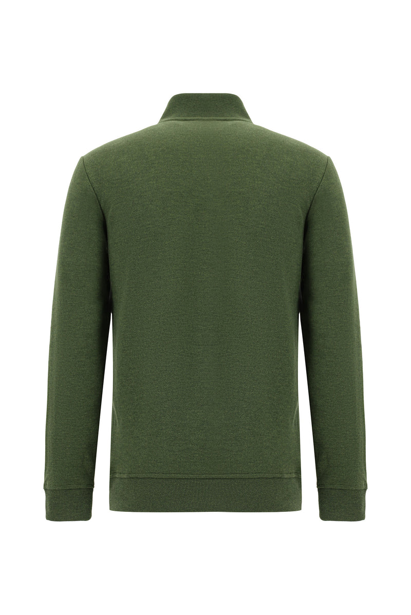 Orta Haki Melanj Yarım Balıkçı Yaka Regular Fit Pamuklu Fermuarlı Sweatshirt