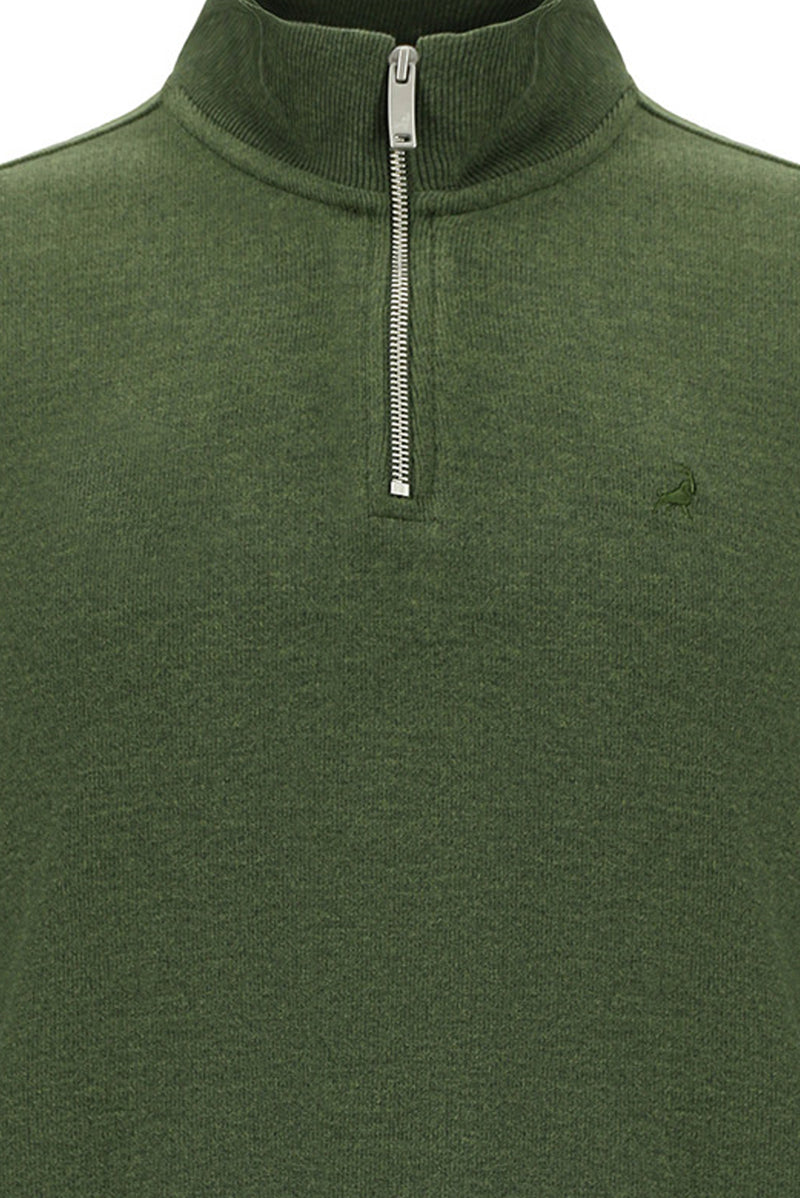 Orta Haki Melanj Yarım Balıkçı Yaka Regular Fit Pamuklu Fermuarlı Sweatshirt
