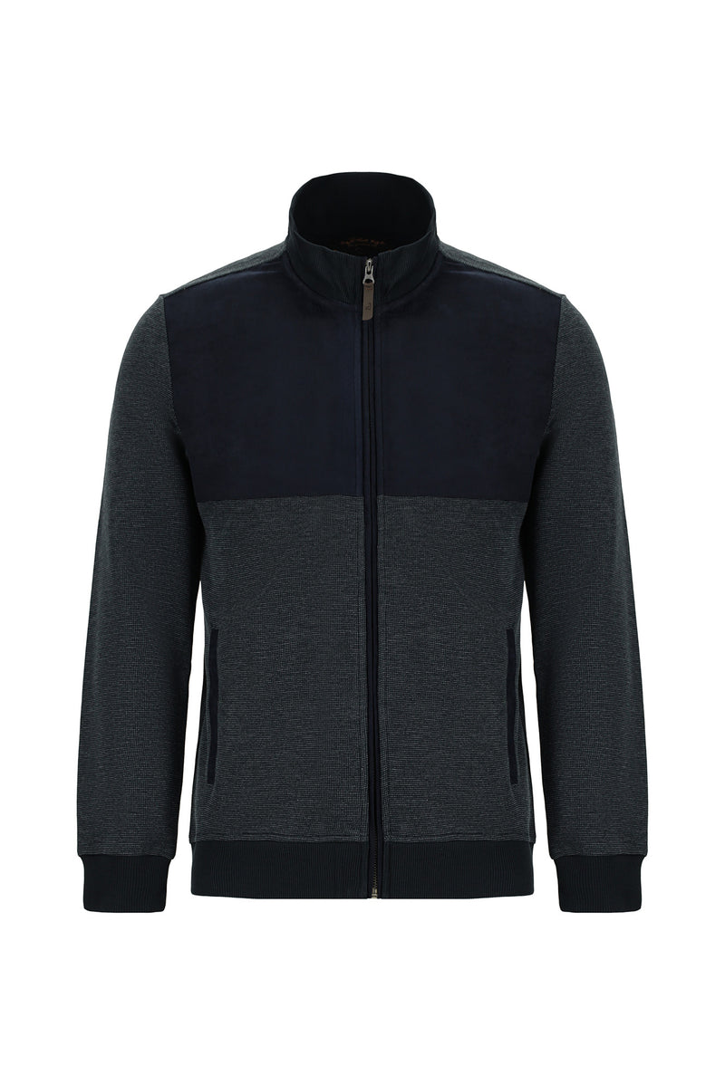Açık Lacivert Pamuklu Fermuarlı Sweatshirt