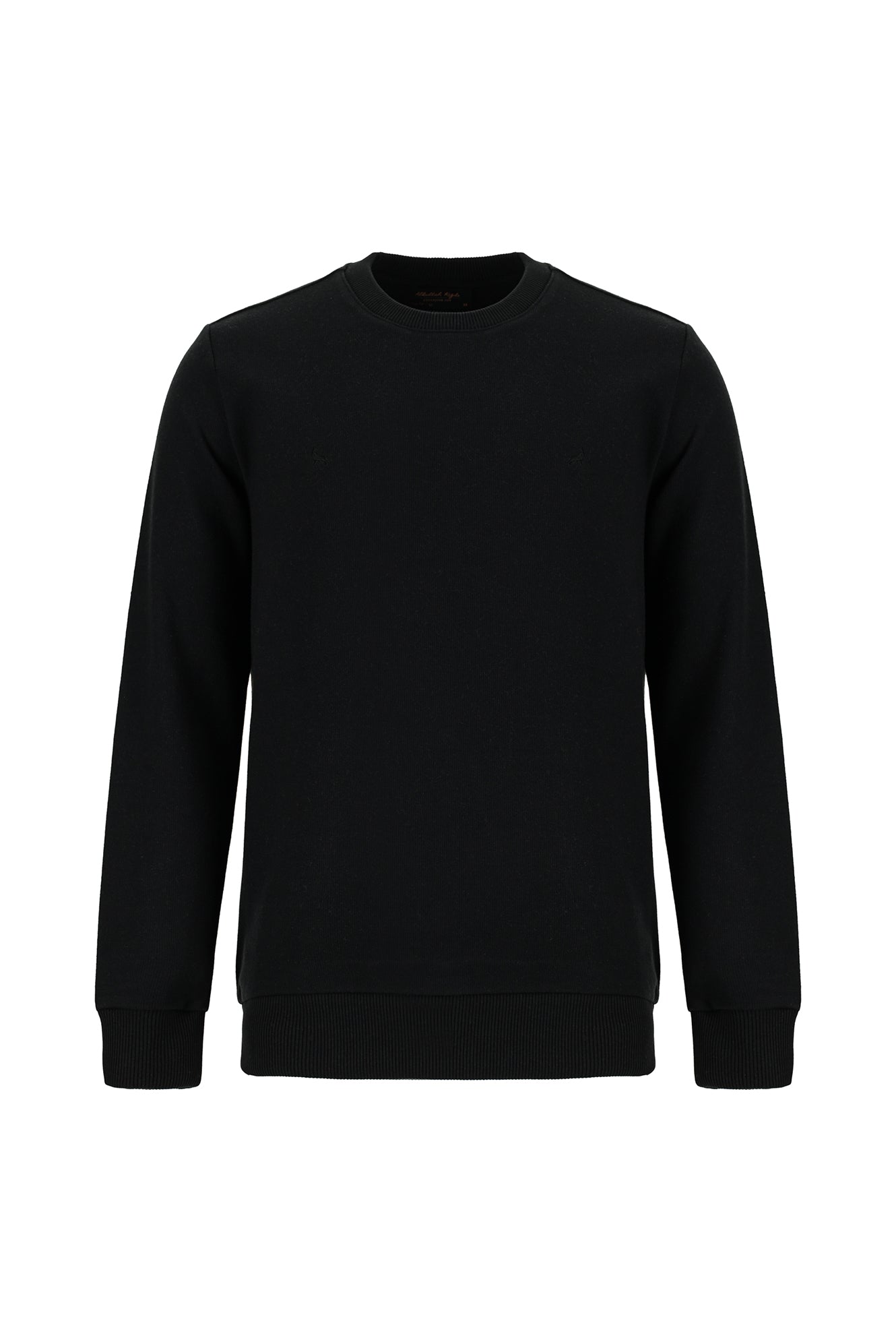 Siyah Bisiklet Yaka Regular Fit Pamuklu Nakışlı Sweatshirt
