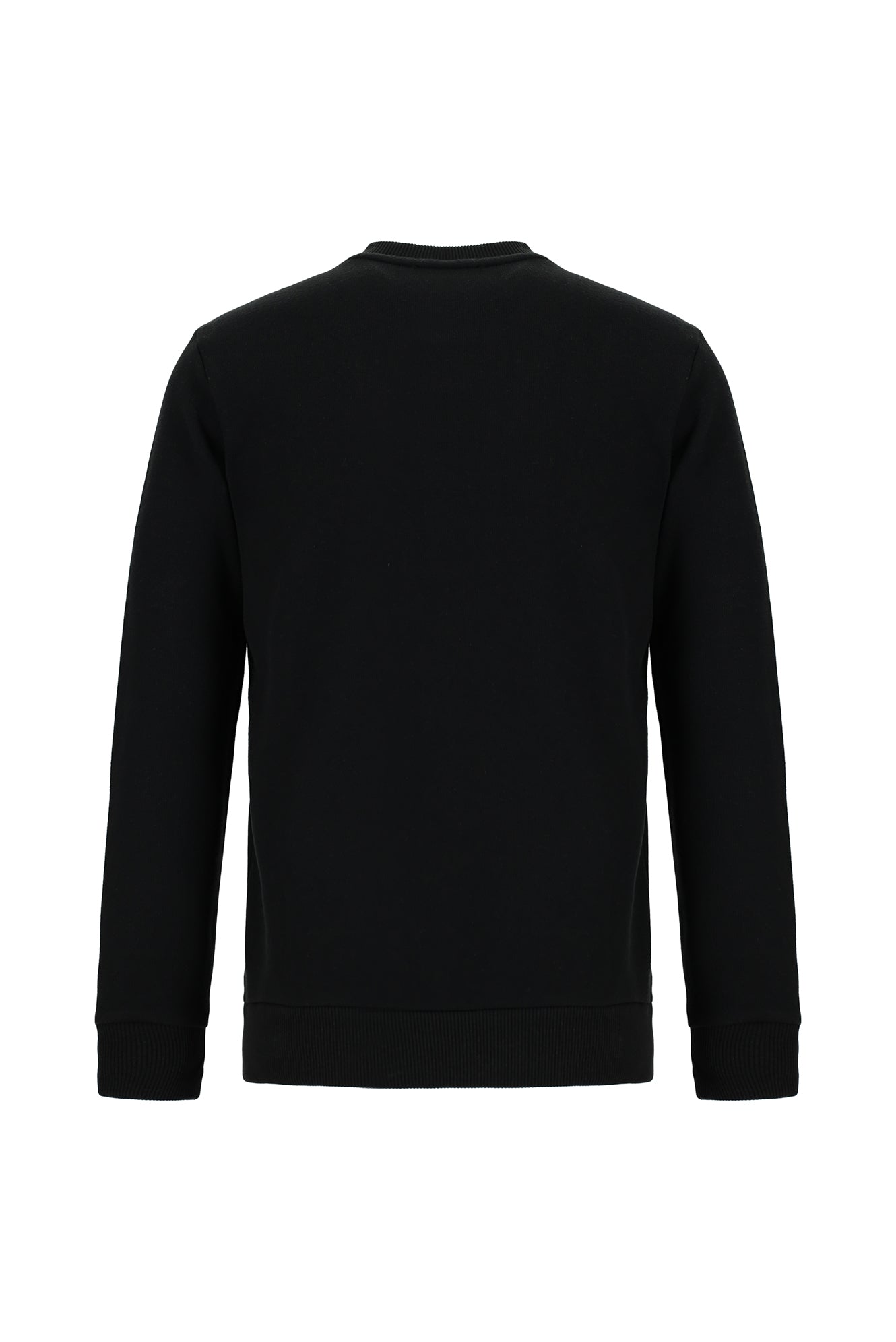 Siyah Bisiklet Yaka Regular Fit Pamuklu Nakışlı Sweatshirt